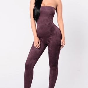 Fashion Nova suede late jumpsuit, purple size medium